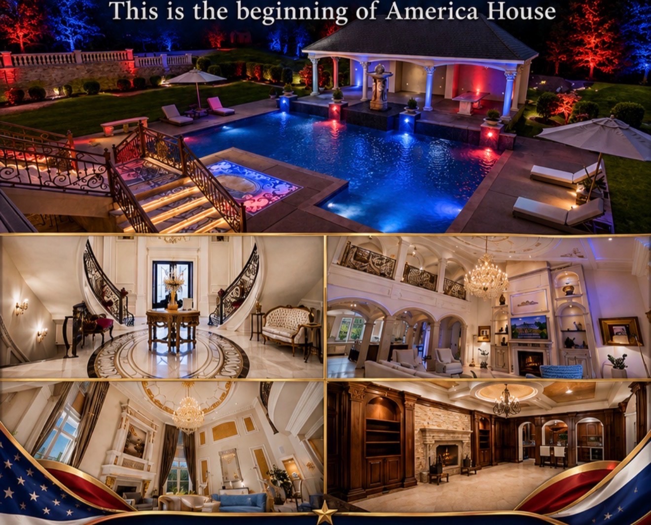 America House pool, entry hall, living room, and library prepared for The Creator Summit