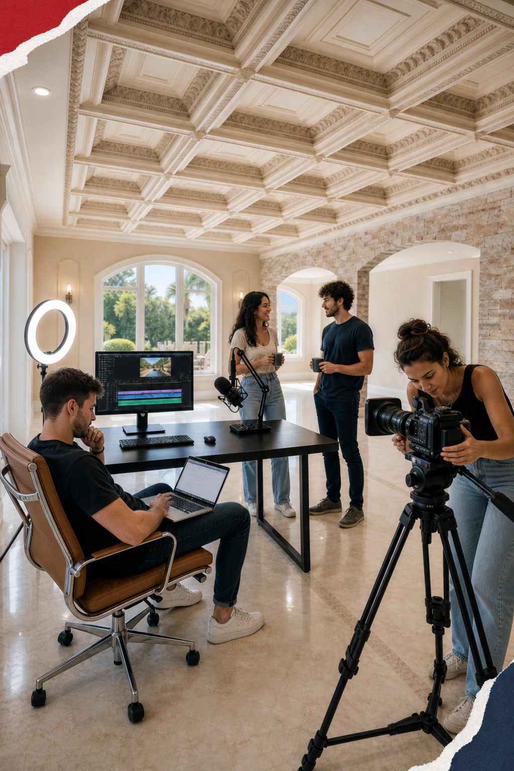 Creators at work inside America House media room — The Creator Summit